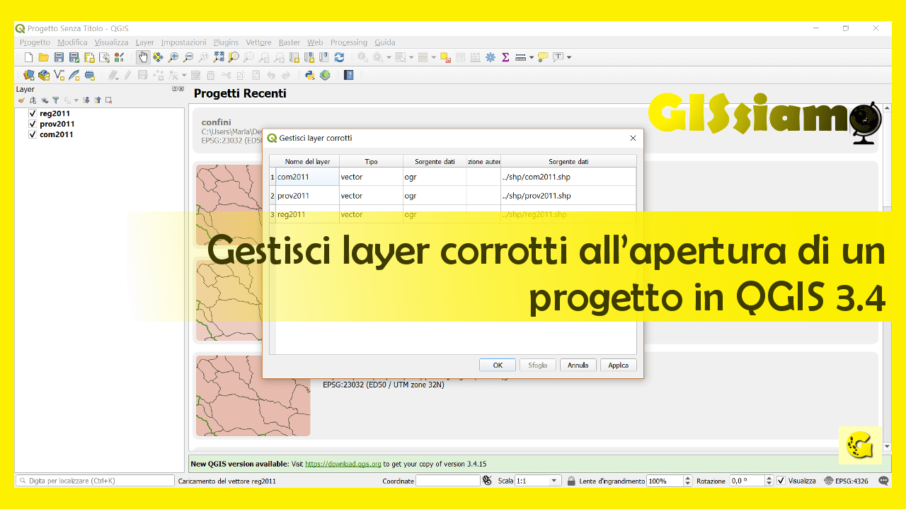 Gestisci layer corrotti all’apertura di un progetto in QGIS 3