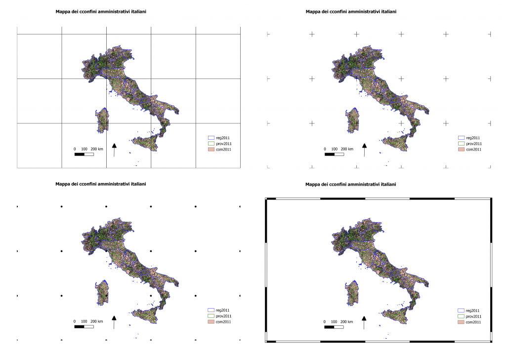 Tipi di reticolo: pieno, a croce, con simbolo, solo reticolo e annotazioni