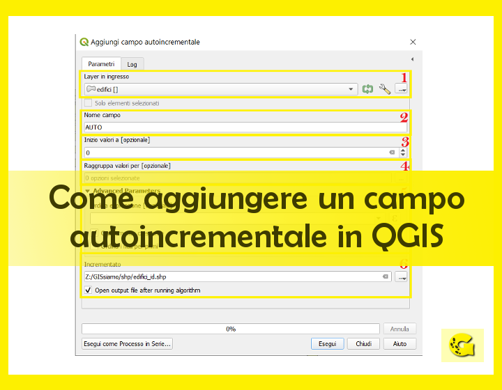 Come aggiungere un campo autoincrementale in QGIS