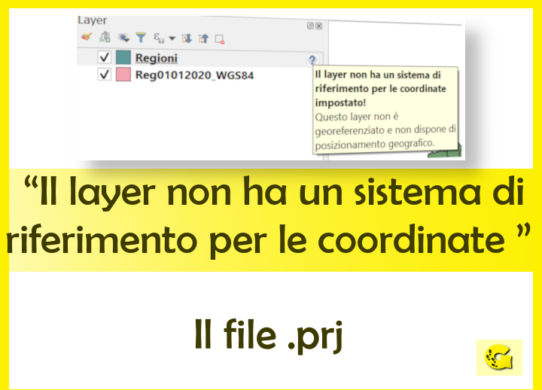 “Il layer non ha un sistema di riferimento per le coordinate impostato”. Il file .prj. Cos’è e come crearlo.