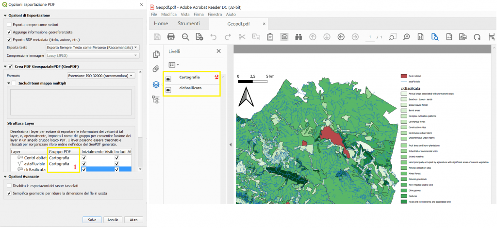 Creazione di gruppi di layer nell’esportazione del GeoPDF