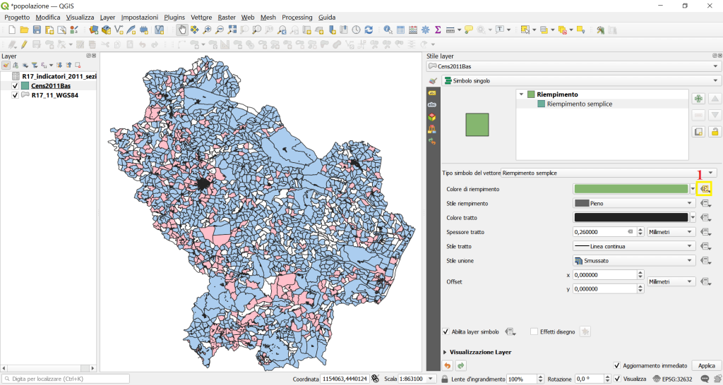 Mappa di popolazione di confronto tra popolazione maschile e femminile della Regione Basilicata ottenuta con il secondo metodo di stilizzazione