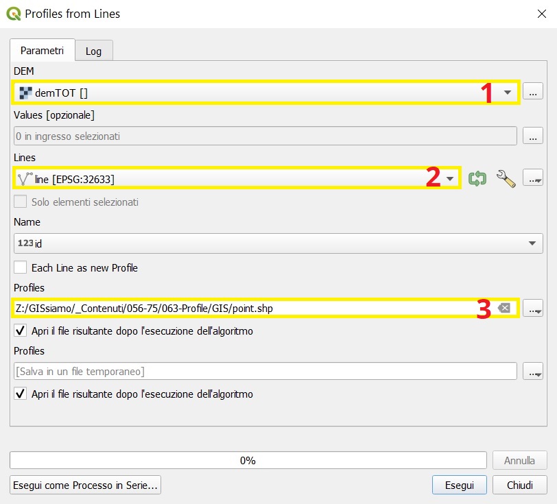 La tool Profile from Lines contenuta in SAGA